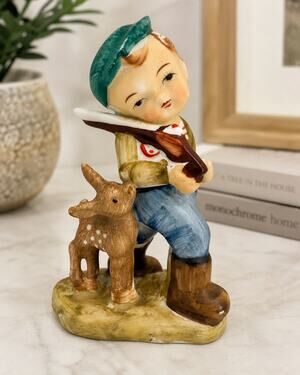 Vintage Wales Made in Japan Boy Hunter with Fawn Deer Hand Painted Figurine 5.5"